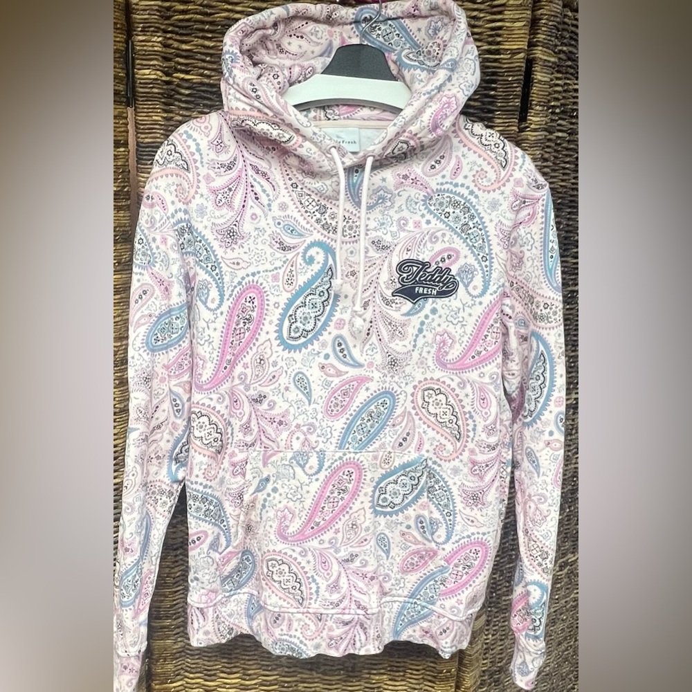 Teddy Fresh- Paisley Print Hoodie - Pink and Blue,‎ Size: Medium